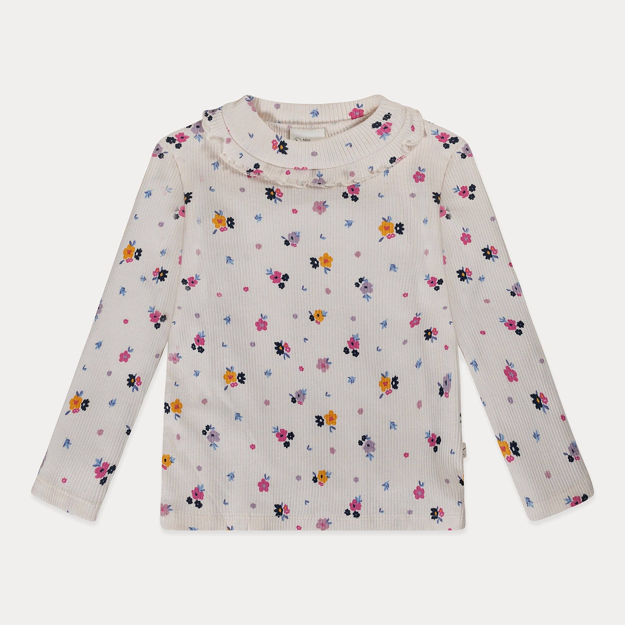 Floral White Shirt met lange mouwen voor meisjes, geribbeld katoen, wit met bloemen voor groothandel op Faire1