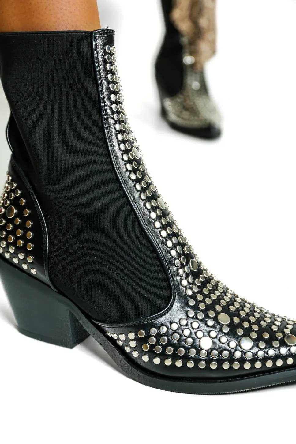 BLACK SILVER STUDDED BOOTS for wholesale on Faire4