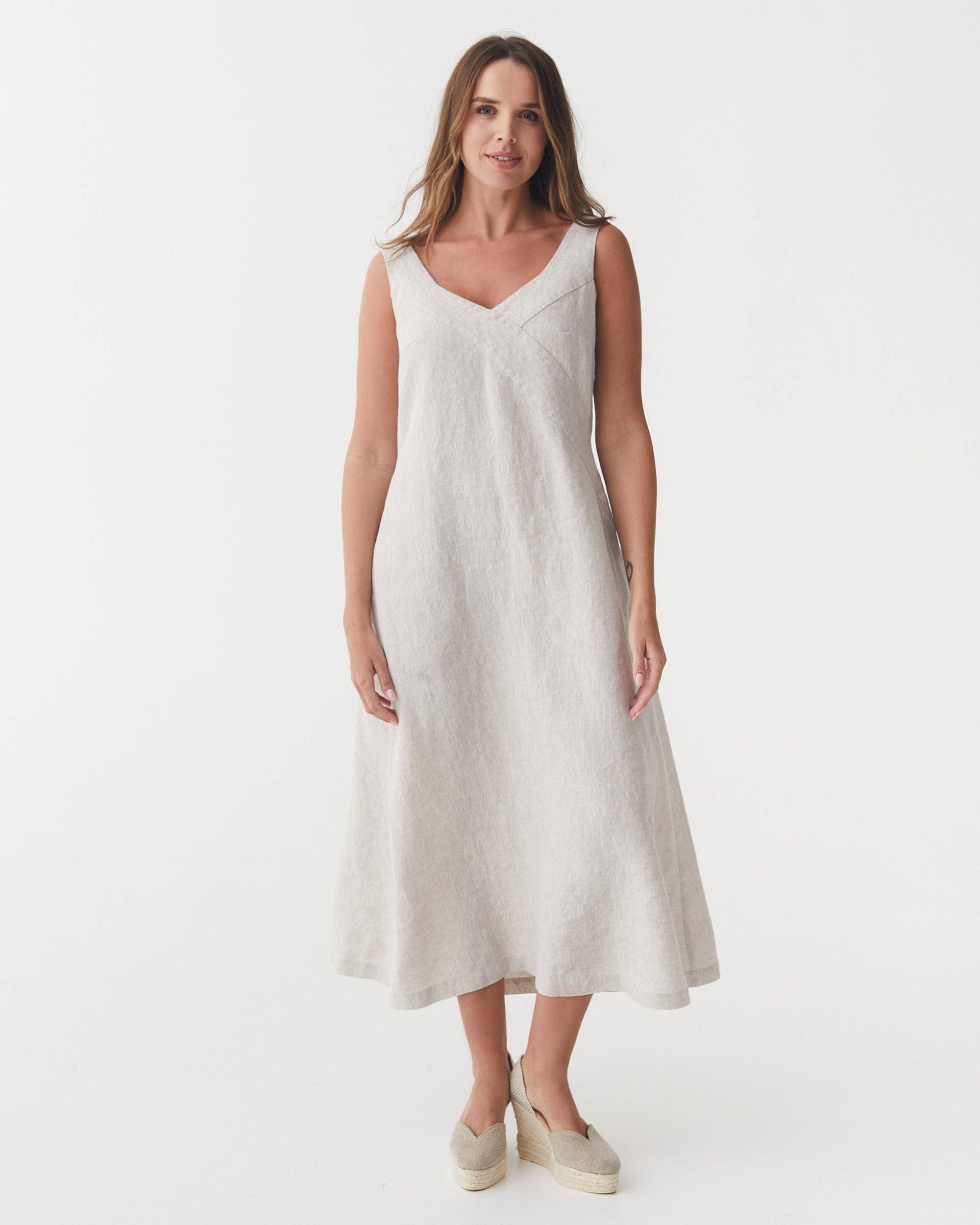 MagicLinen (We handle U.S. import procedures for you) - Wholesale Dress - Women's - A-line Linen Dress CHILOE in Natural Melange1