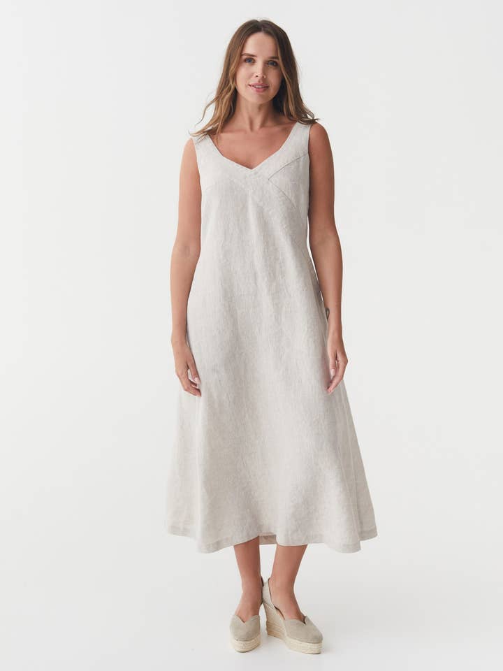 MagicLinen (We handle U.S. import procedures for you) - Wholesale Dress - Women's - A-line Linen Dress CHILOE in Natural Melange1