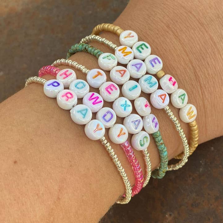 J.Forks Designs - Wholesale Beaded Bracelet - Silver Seed Bead Word Bracelets0