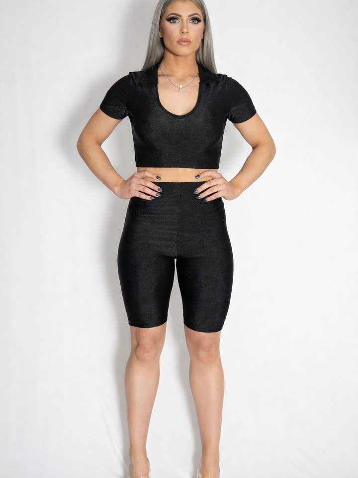 COLLAR TOP AND CYCLING SHORTS SET for wholesale by Zammi