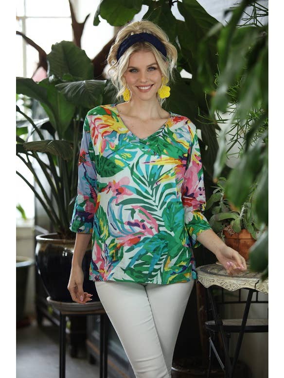 KikiSol - Wholesale Tunic - Women's - Bali V Neck Nina Tee with Neck Embroidery