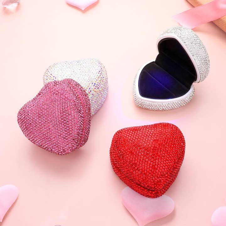 LED Light Bling Studded Heart Shaped Jewelry Ring Case for wholesale by Sensibling Corp.