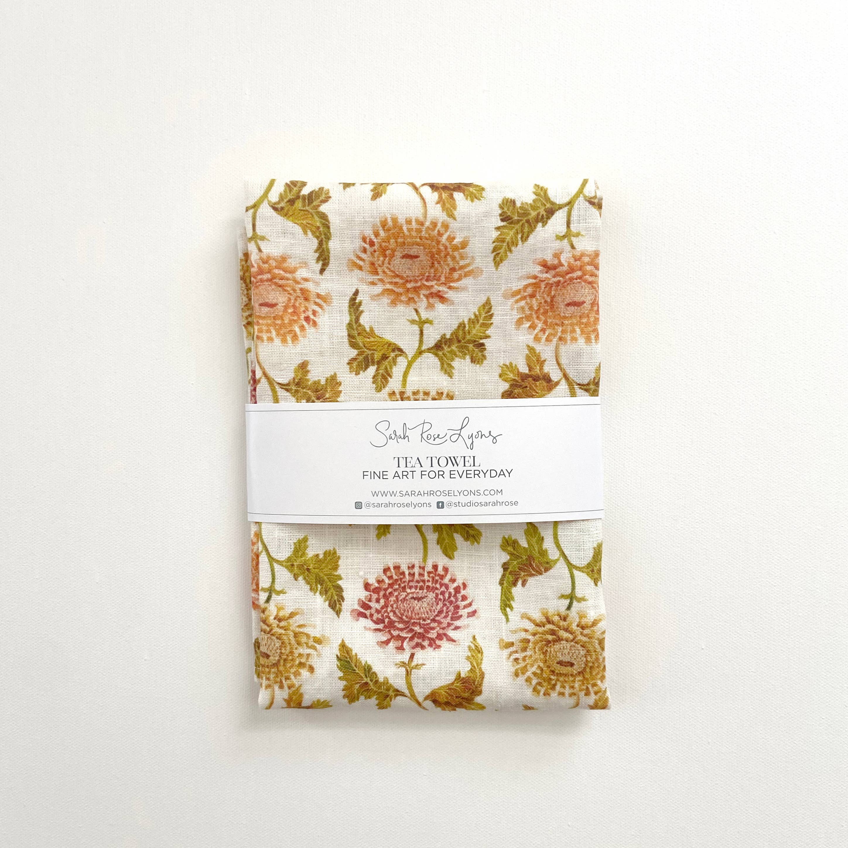 Sarah Rose - Wholesale Tea Towel - Chrysanthemum Petite Floral Organic Linen Tea Towel4