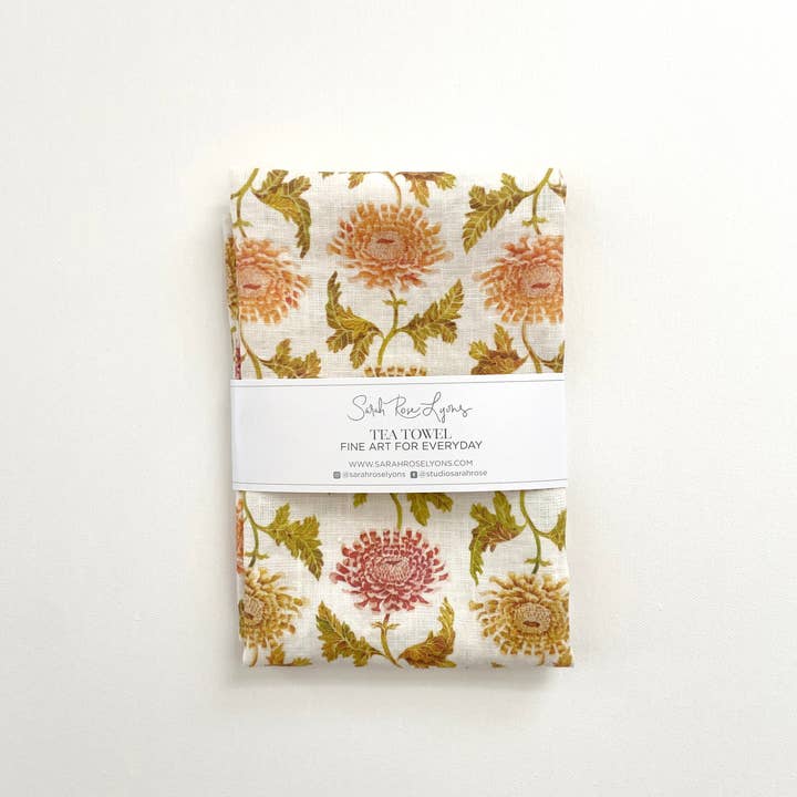 Sarah Rose - Wholesale Tea Towel - Chrysanthemum Petite Floral Organic Linen Tea Towel4