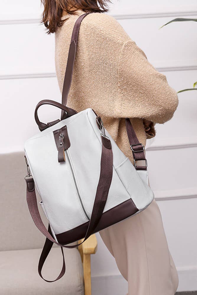 UNISHE – Mochila - Mulher por atacado – Mochila Lisa com Zíper PU MOQ 3pcs ZK1136