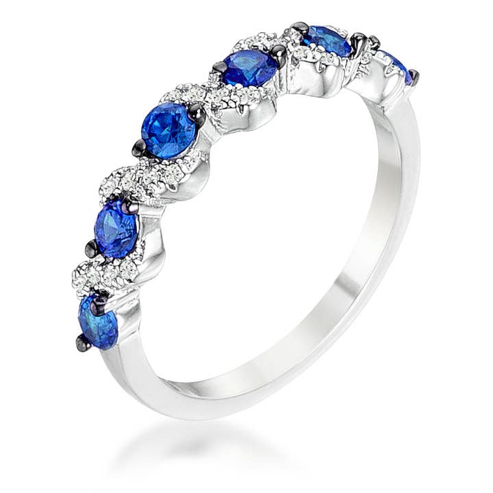 .18ct Rhodium and Hematite Plated S Shape Sapphire Blue and Clear CZ Half Eternity Band for wholesale by JGoodin