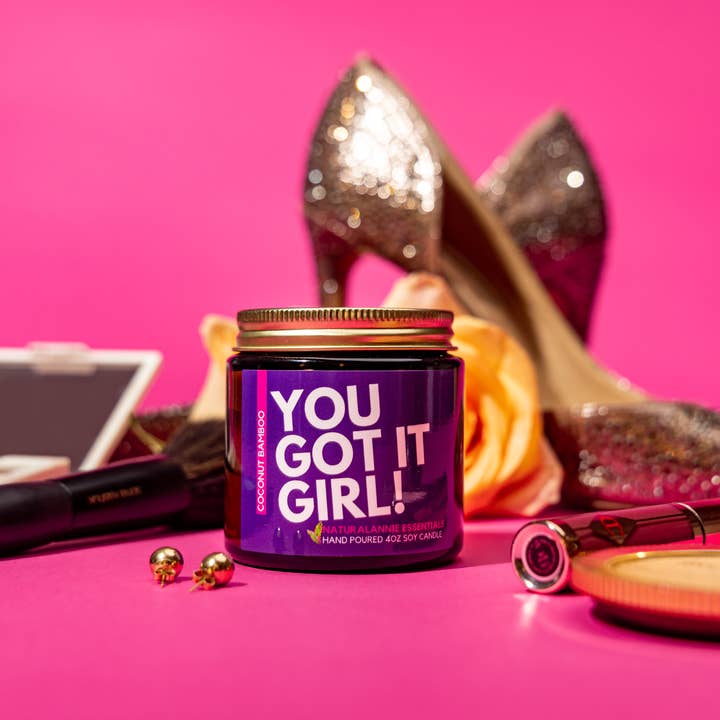 NaturalAnnie Essentials - Wholesale Jar/filled candle - You Got It Girl! Soothing soy Candle - 4oz4