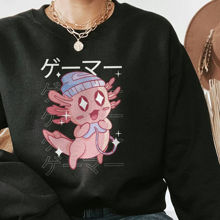Kawaii Axolotl Gamer In Beanie Sweatshirt & Crewneck for wholesale by PositiveParty