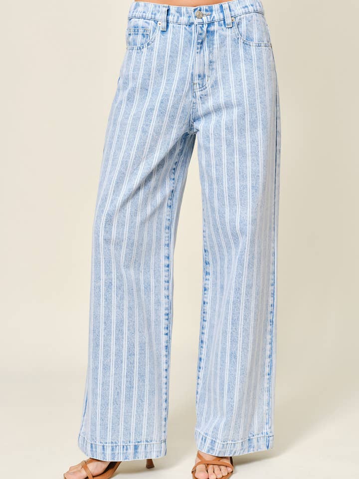 AJP5866 STRIPED DENIM STRAIGHT PANTS for wholesale by Aaron & Amber
