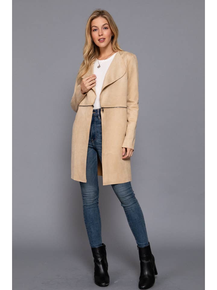 Active Basic | Active USA - Wholesale Jacket - Women's - Long Sleeve Front Two Zipper Detail Faux Suede Long Jacket8