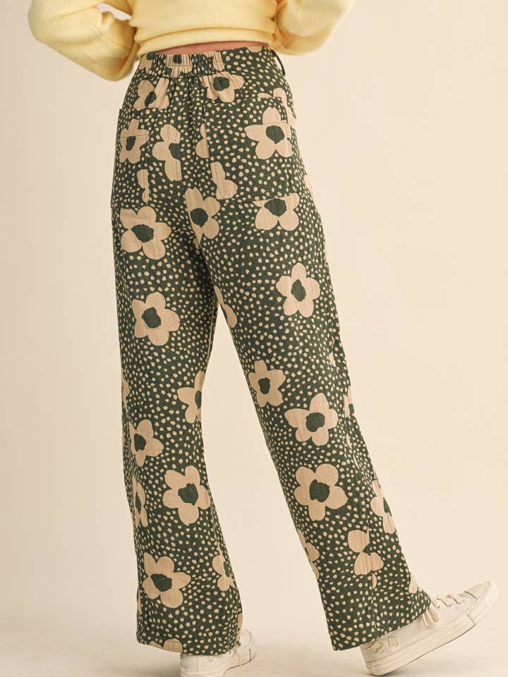 &MERCI - Wholesale Pants - Women's - FLORAL PRINT HIGH WAISTED PANTS MP421425