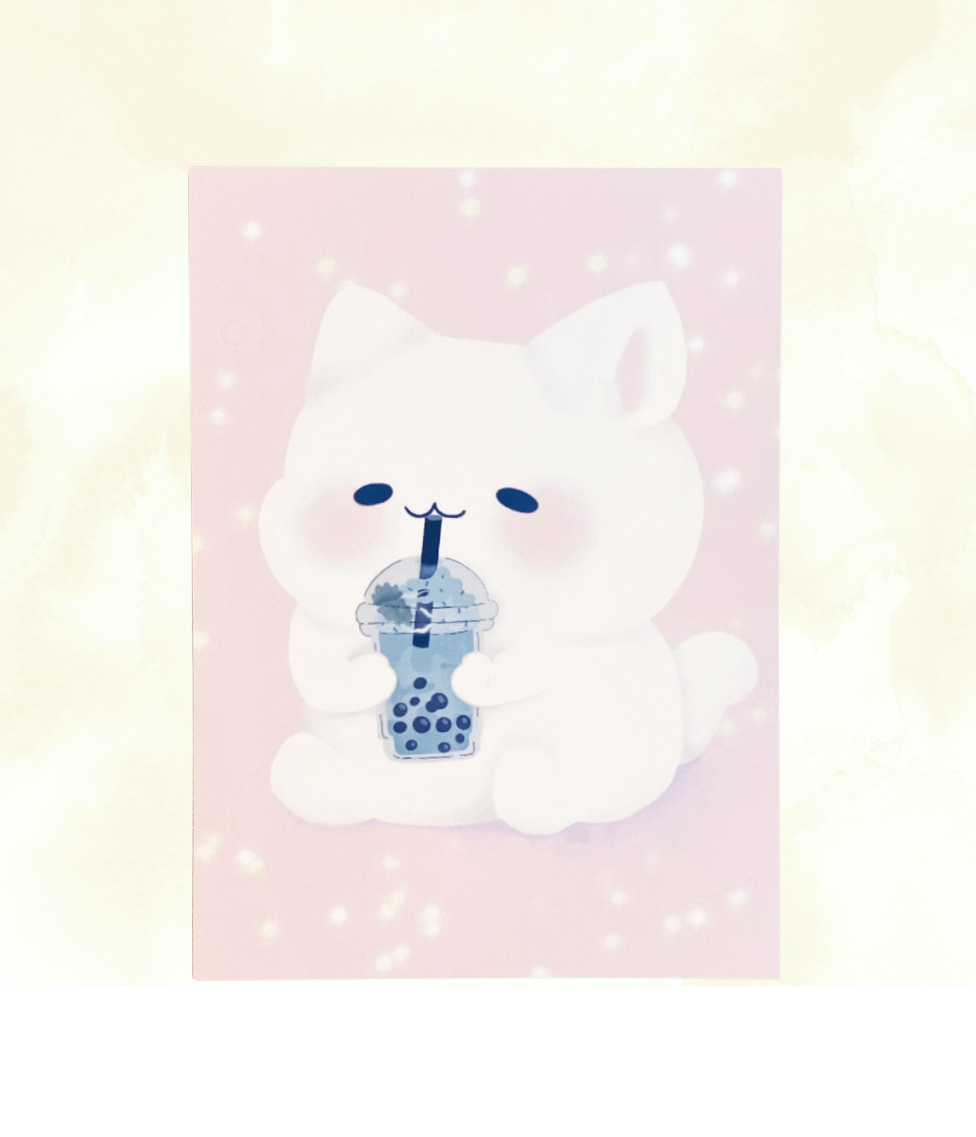 bJenuineCo - Vente Affiche d'art - Impression artistique de chat kawaii mignon et de boba vert0