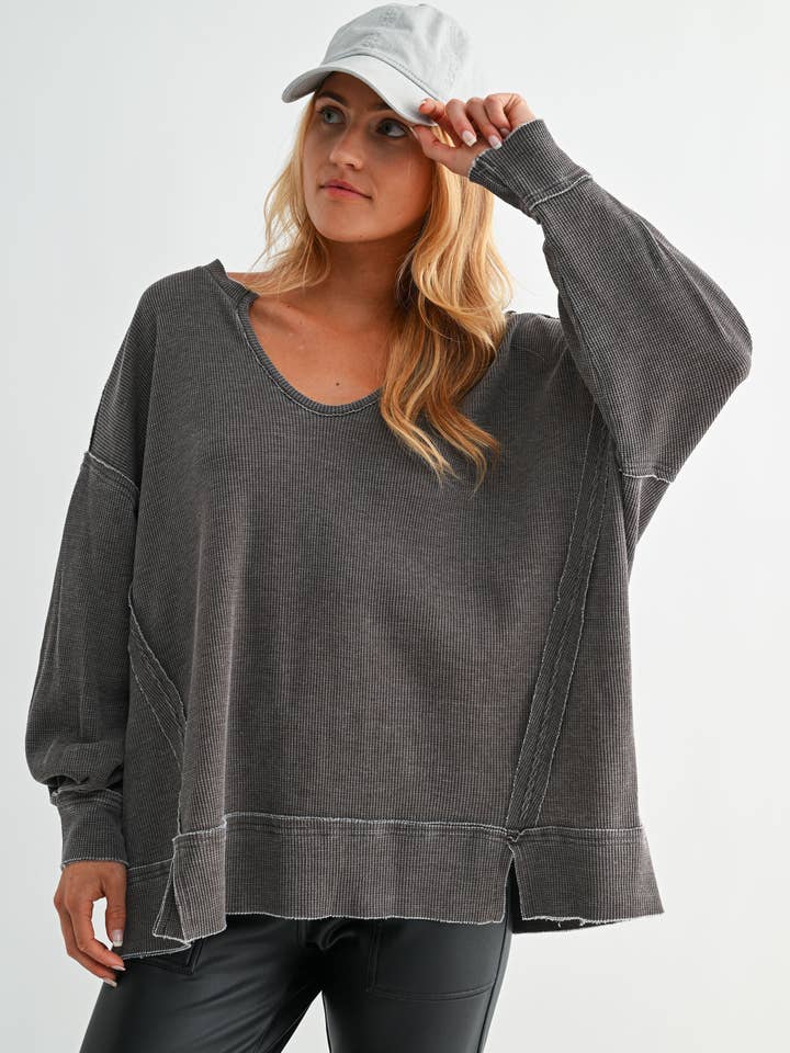 Mono B - Wholesale Tunic - Women's - Cotton Blend Waffle Knit Oversized Long Sleeve21