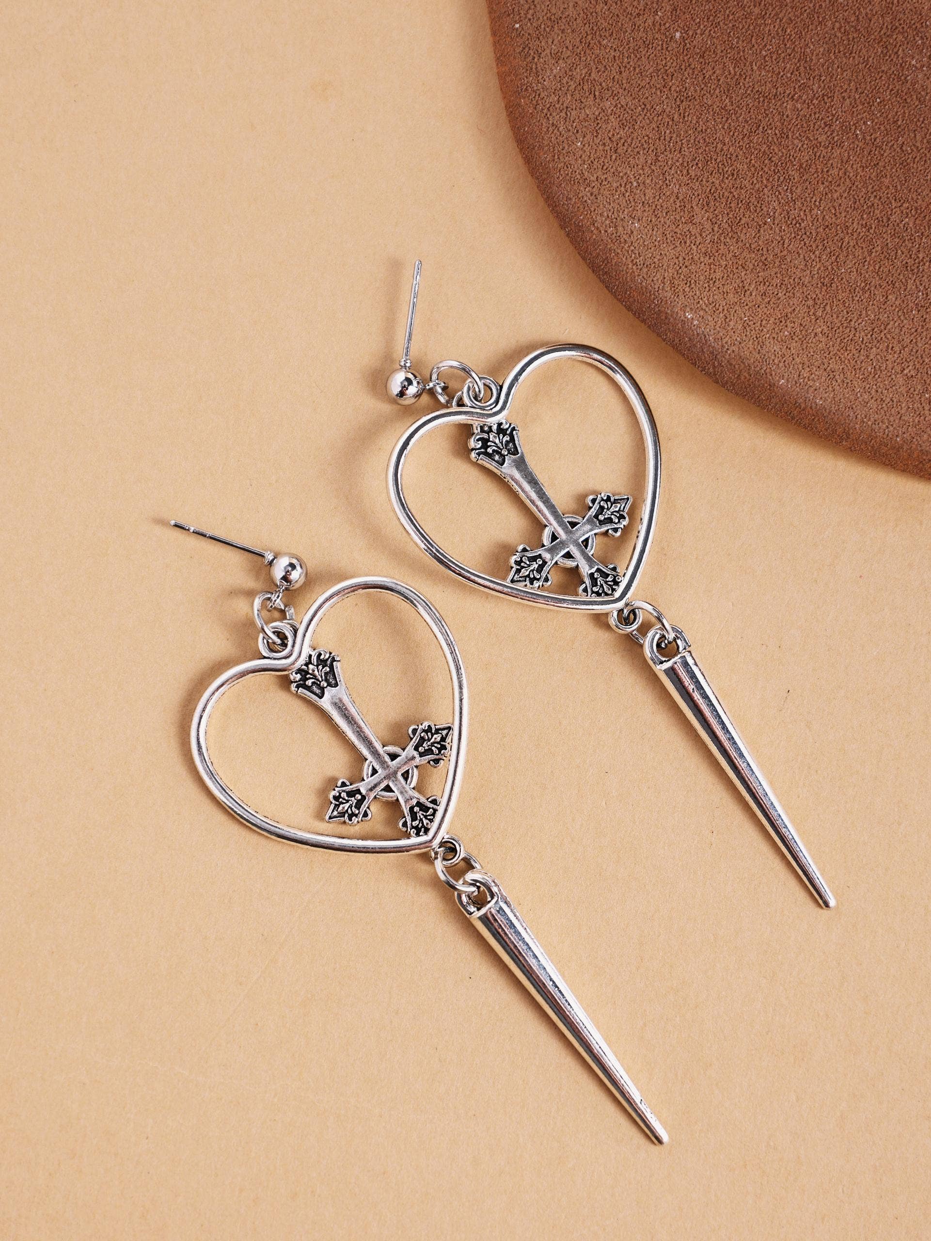 Revelari - Wholesale Dangle Earrings - Heart Cross Spike Drop Earrings2