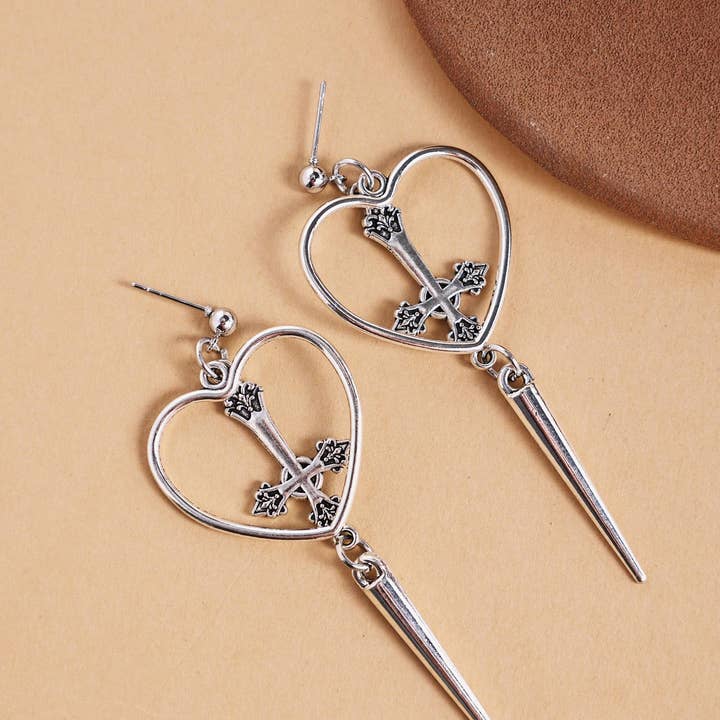 Revelari - Wholesale Dangle Earrings - Heart Cross Spike Drop Earrings2