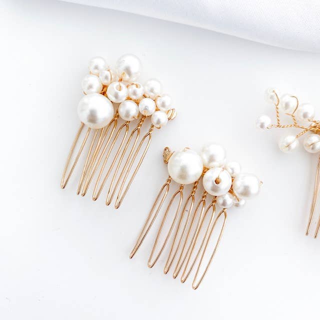 Nicholls Jewellery - Wholesale Hair Pin - Pearl Comb and Pin 5 piece set (Gold)4