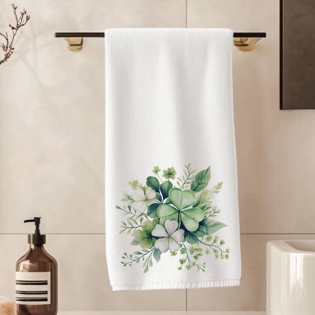 Shamrock Bouquet Hand Towel: Guest Bath Decor for wholesale by Fernville Creations