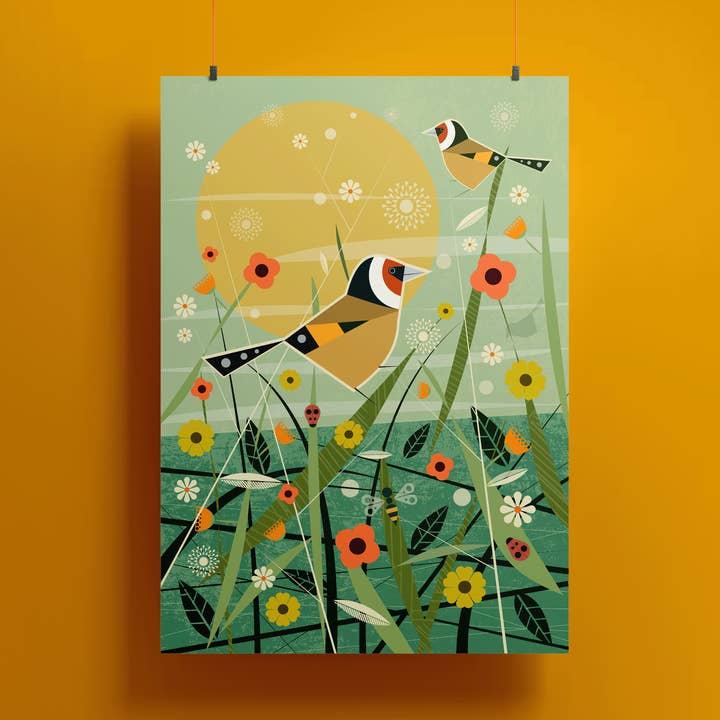 Goldfinch in a Meadow Greetings Card for wholesale by Mr Watson Design