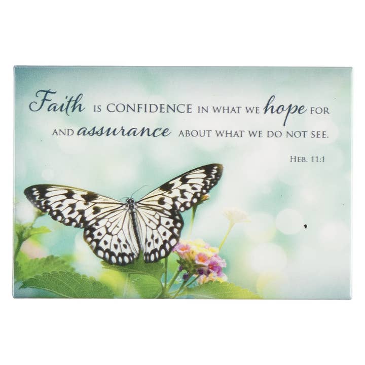 Magnet Butterfly Faith, Hope, Assurance Heb 11:1 for wholesale by Christian Art Gifts
