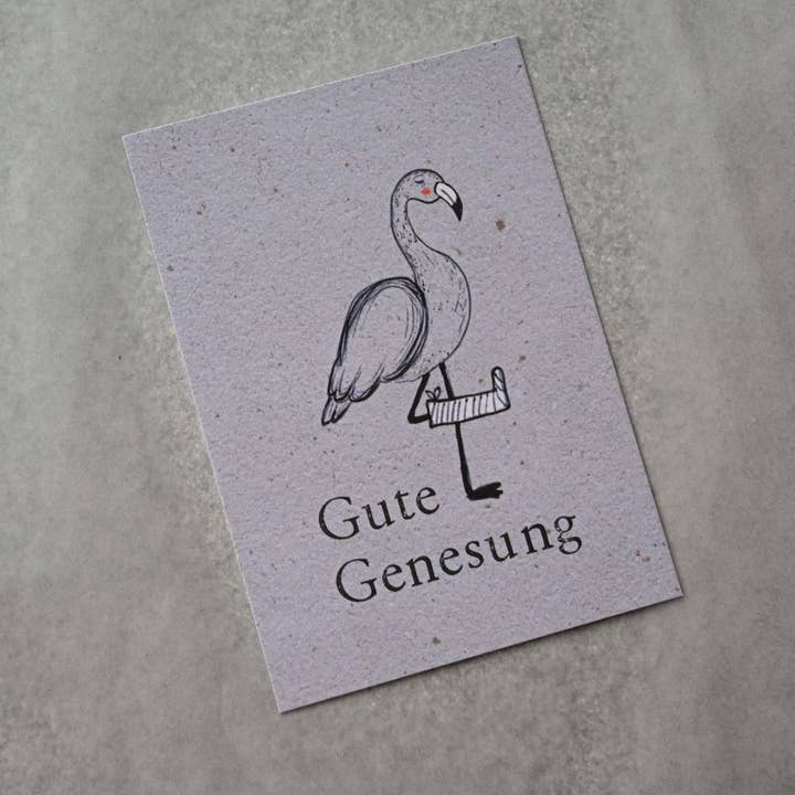Mini kort "God bedring" med illustration af flamingo for engroshandel hos SAJA Design Atelier