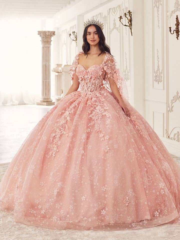 Floral Quinceanera Ball Gown With Cape and other Purchase Wholesale quinceañera dresses. Free Returns & Net 60 Terms on Faire trending on Faire.