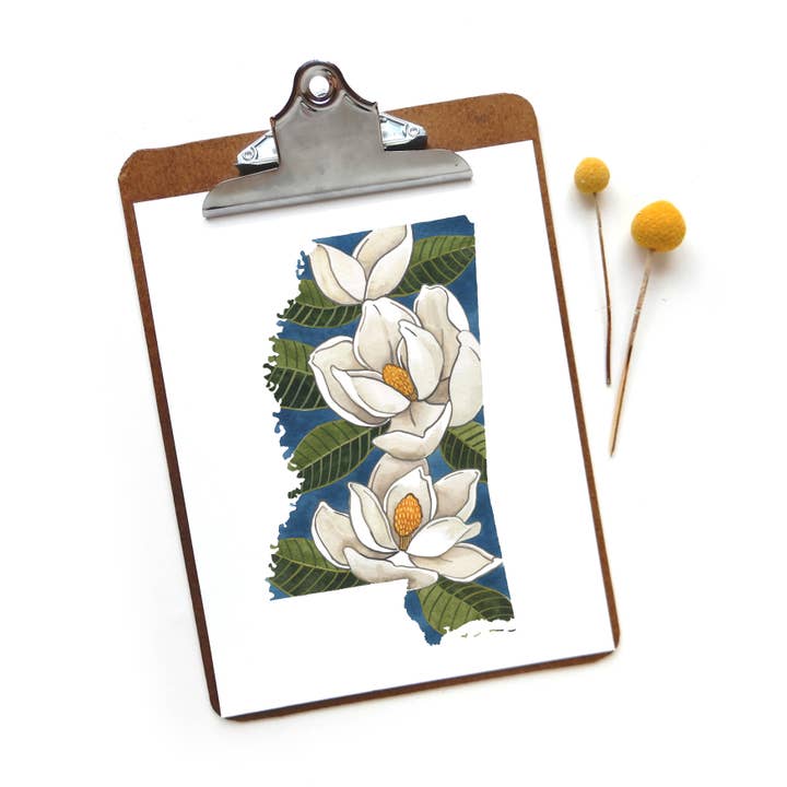 Impresión de flores del estado de Mississippi Magnolia para venta al por mayor de Sketchy Notions