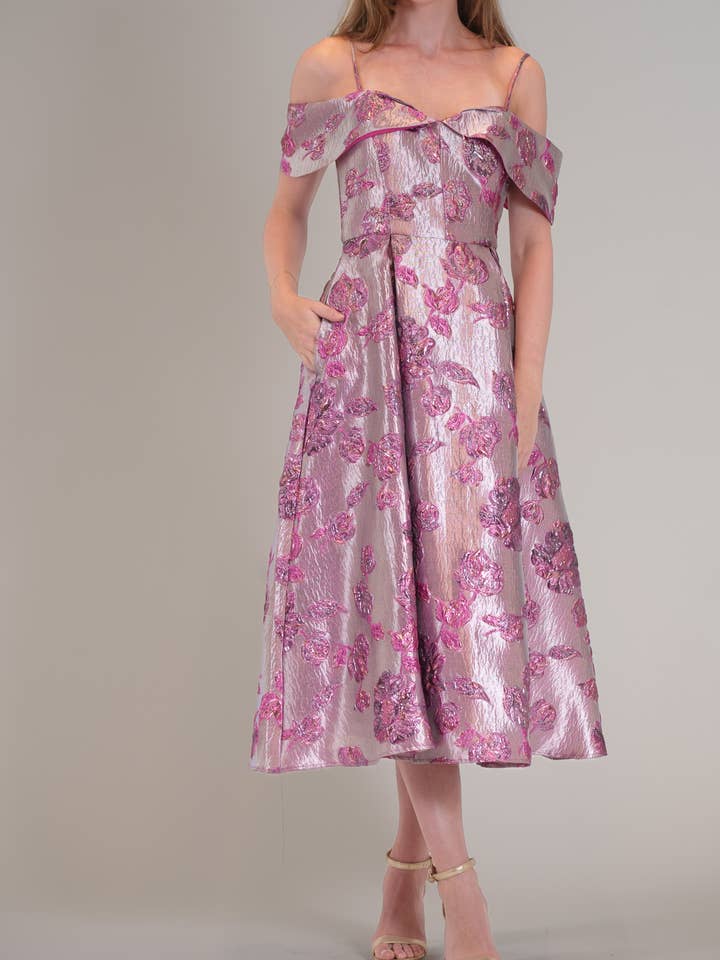 OFF-SHOULDER JACQUARD MIDI SOCIAL DRESS for wholesale by Julia Jordan