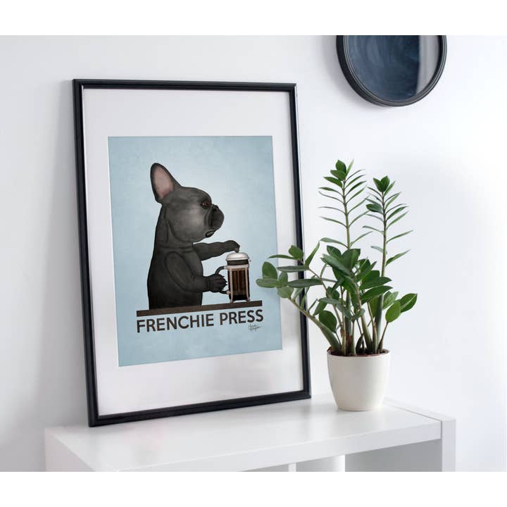 Laura Bergsma Studio - Venta al por mayor Ilustración - Impresión artística del perro bulldog francés, Frenchie Press, edición negra