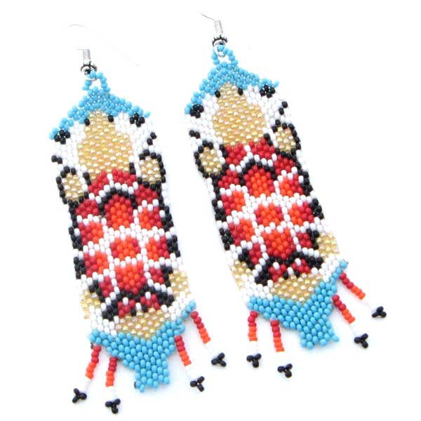 BEADS CORNER - Wholesale Dangle Earrings - Handmade Beaded Seed Bead Turtle Pattern Earrings in Red Cyan Blue, Lightweight0