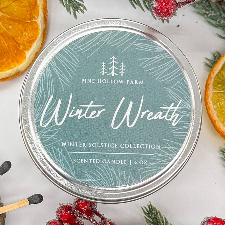 Winter Wreath | Wood Wick Soy Candle | Holiday Christmas Scent for wholesale by Pine Hollow Farm LLC