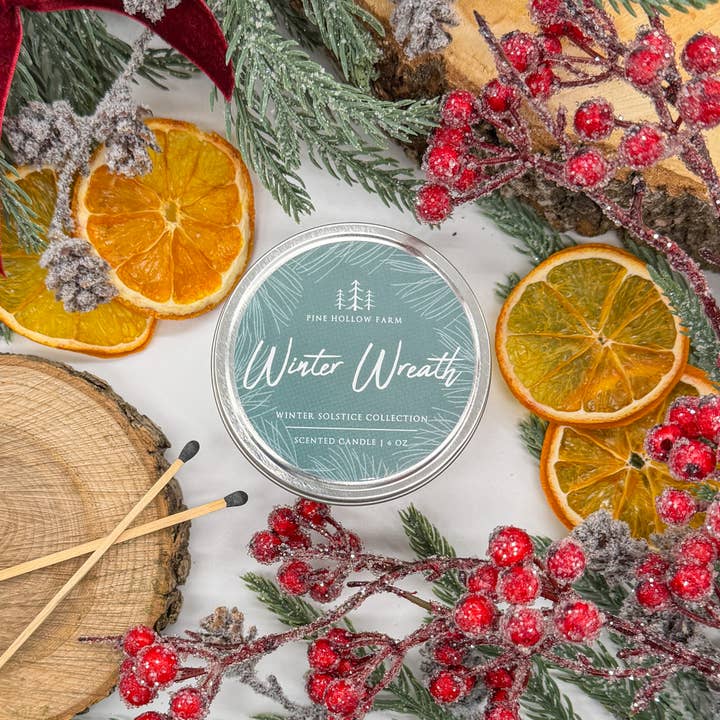 Winter Wreath | Wood Wick Soy Candle | Holiday Christmas Scent for wholesale by Pine Hollow Farm LLC