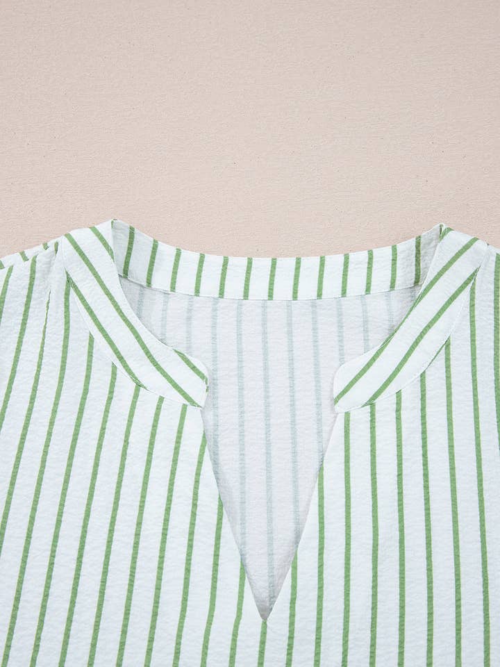 Ashley Stripe Flower Puff Sleeve V Neck Babydoll Blouse for wholesale on Faire2