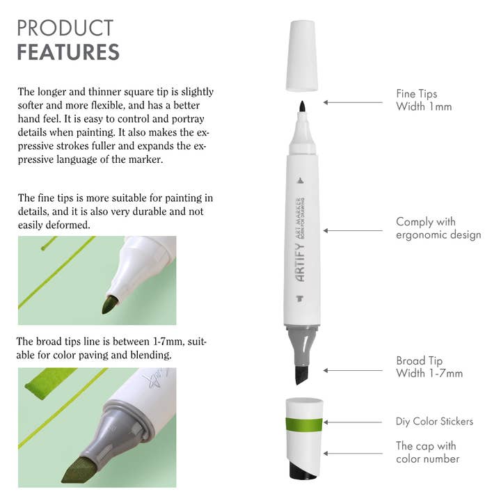 Artify - Wholesale Marker - ARTIFY 48 Boho Colors Fine & Broad Dual Tips Art Markers