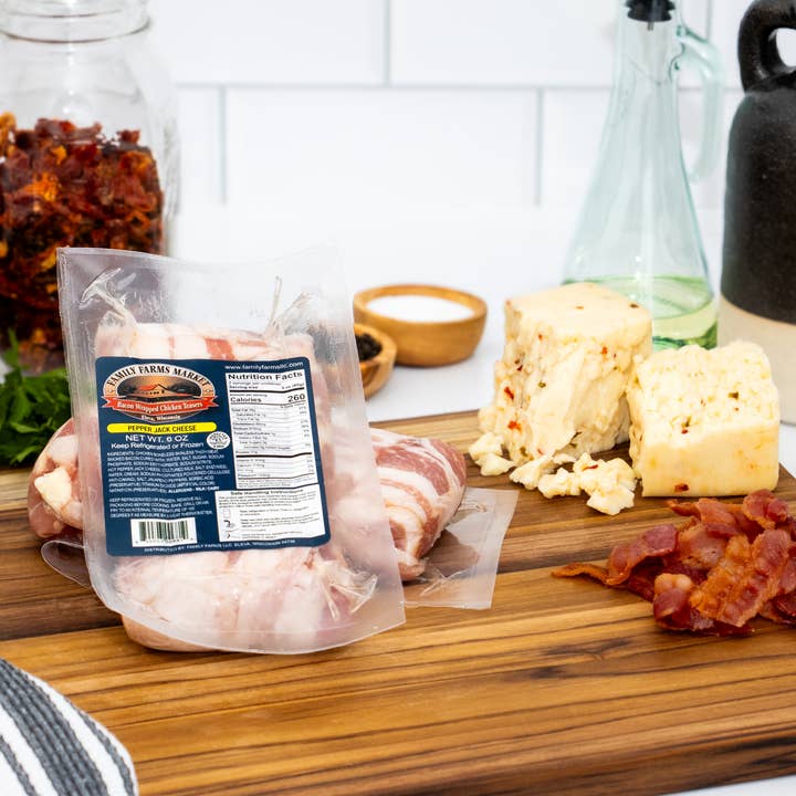 Family Farms LLC - Wholesale Chicken - Teasers - Bacon Wrapped Chicken Thigh - Swiss1