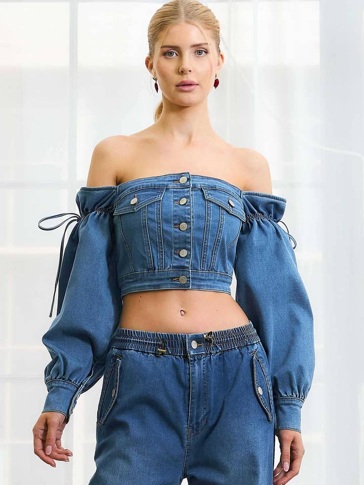 Denim Tube Top With Sleeves for wholesale by Vibrant M.i.U