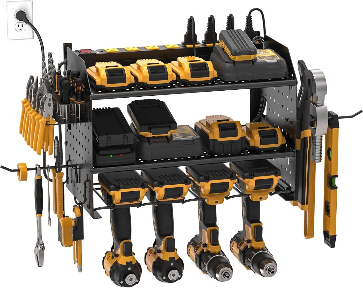 Rocket Socket Technology - Wholesale Wall Mounted Shelf - Power Tools Organizer Wall Mount, Cordless Drill Holder with 8-Outlet Power Strip, Modular Garage Organization Storage Rack 36 Months Warranty6