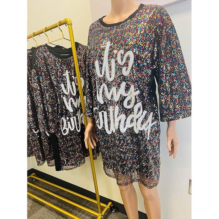 MULTI It Is My Birthday Sequin Jersey Mini Dress for wholesale on Faire2