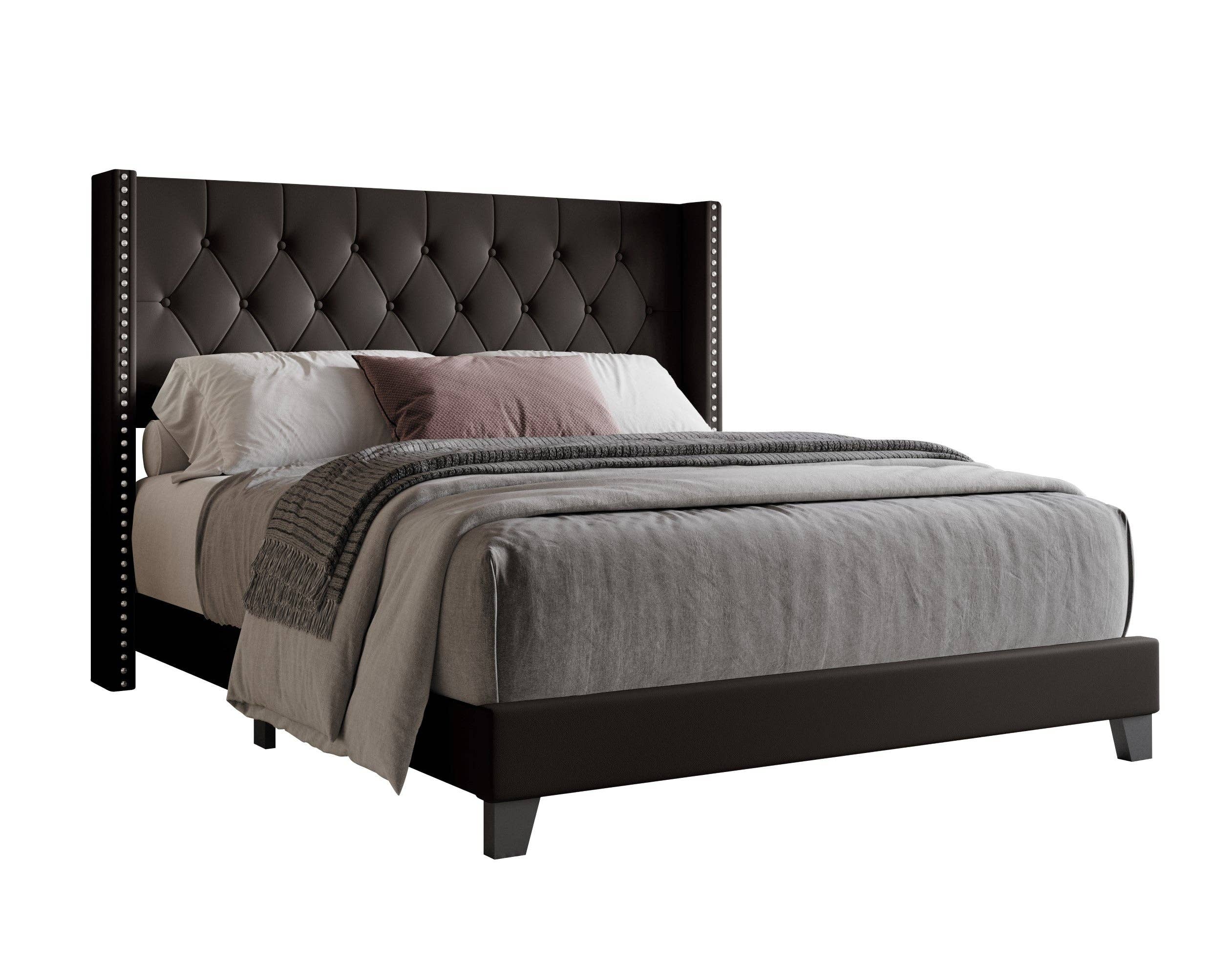 Home Design - Wholesale Bed - Homer Button-Tufted Wingback Upholstered Panel Bed Frame2