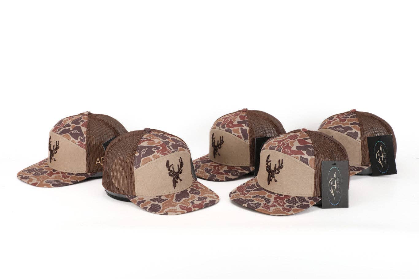 American Flyway Waterfowl - Wholesale Trucker Hat - Unisex - Youth 7 Panel Brown Old School 3 D Puff Deer Head w/ Brown Mesh3