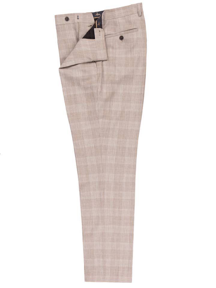 Fratelli Uniti - Wholesale Suit Pants - Men's - Soft Prince of Wales Check Trousers Beige - Carlo