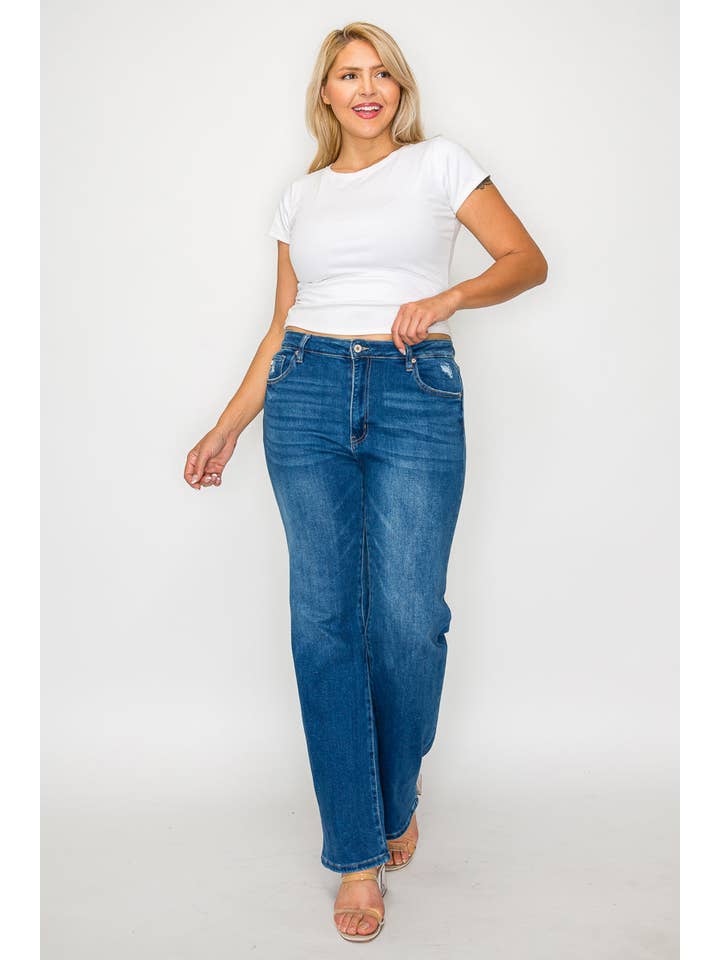 Blue PLUS SIZE HIGH RISE STRAIGHT LEG JEAN #BT5002X for wholesale on Faire10