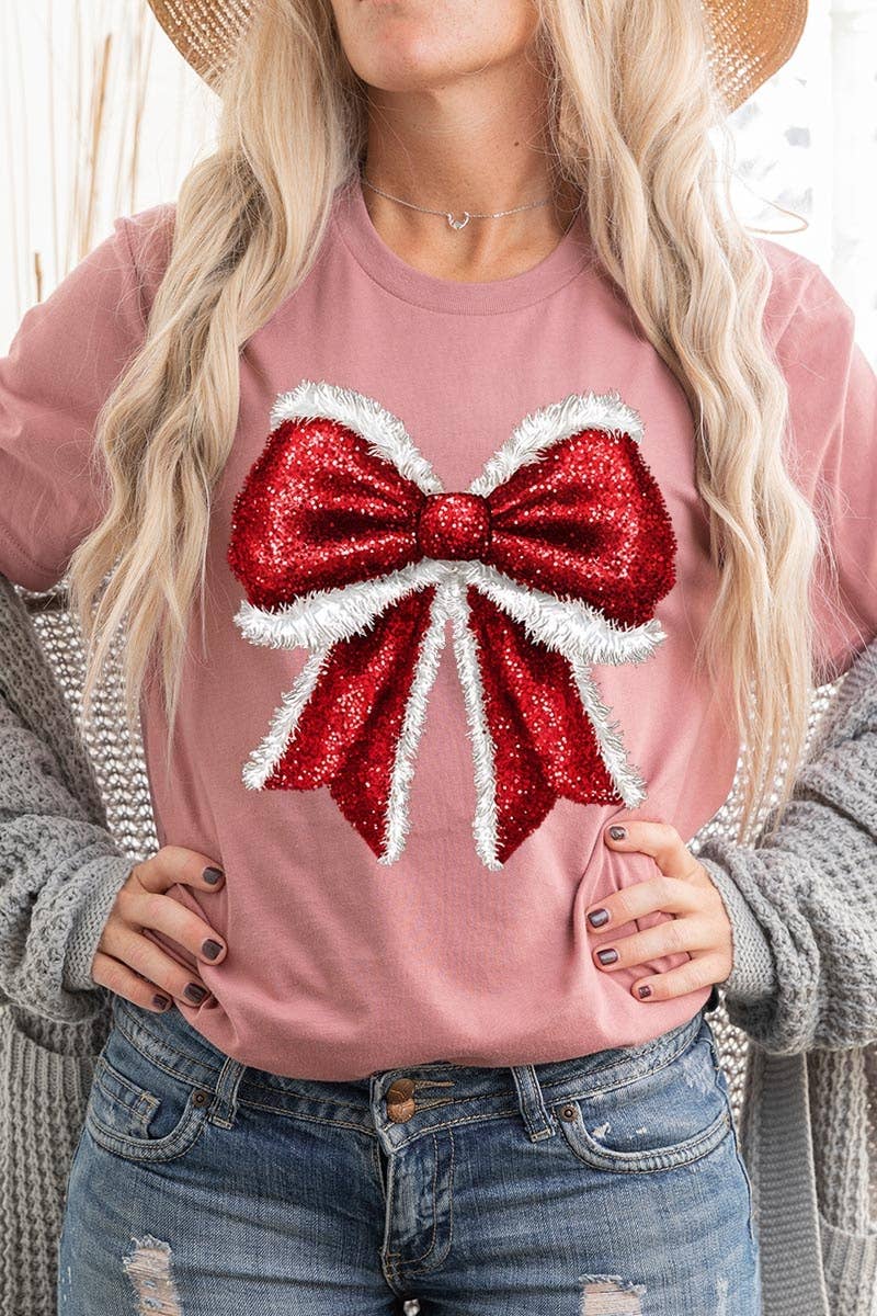 COLORBEAR – wholesale T-shirt (graphic) – women's – Christmas Santa Bow Graphic Tee16