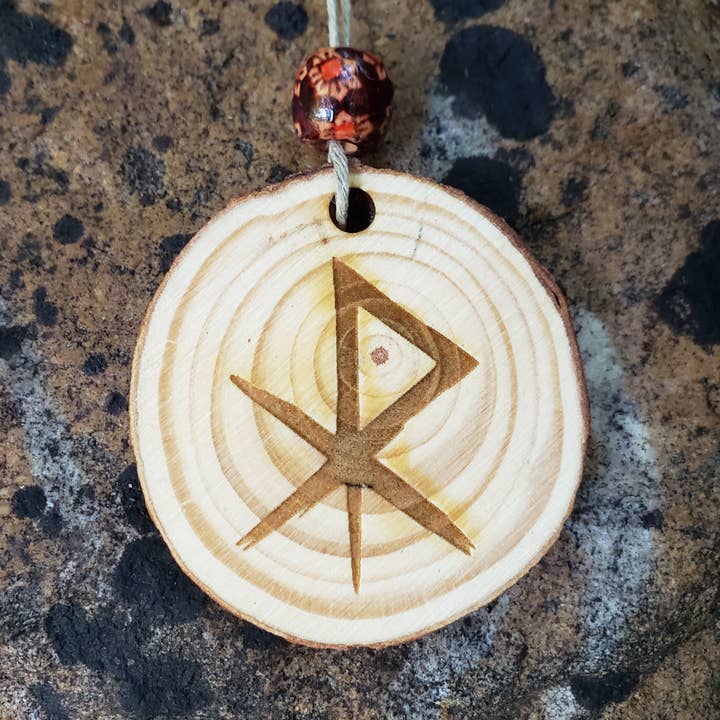 Love Bind Rune Car Charm – Viking Norse Wood Pendant Futhark for wholesale by Minglewood Trading