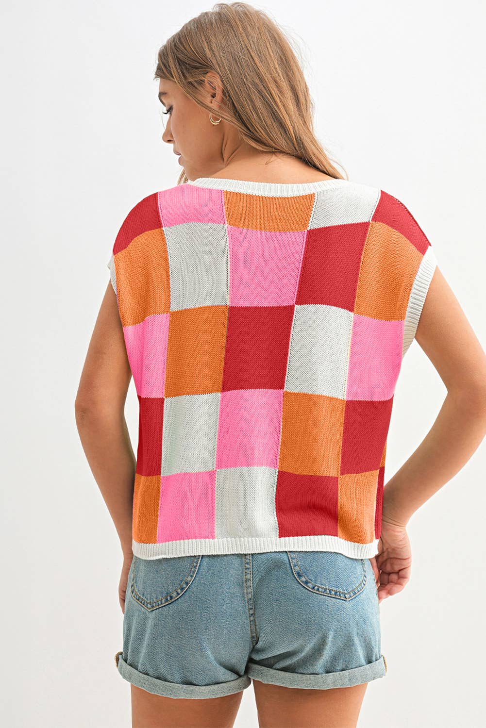 Aapparella - Vente Pull en maille – femme - Haut en tricot à manches courtes colorblock | S-2XL3