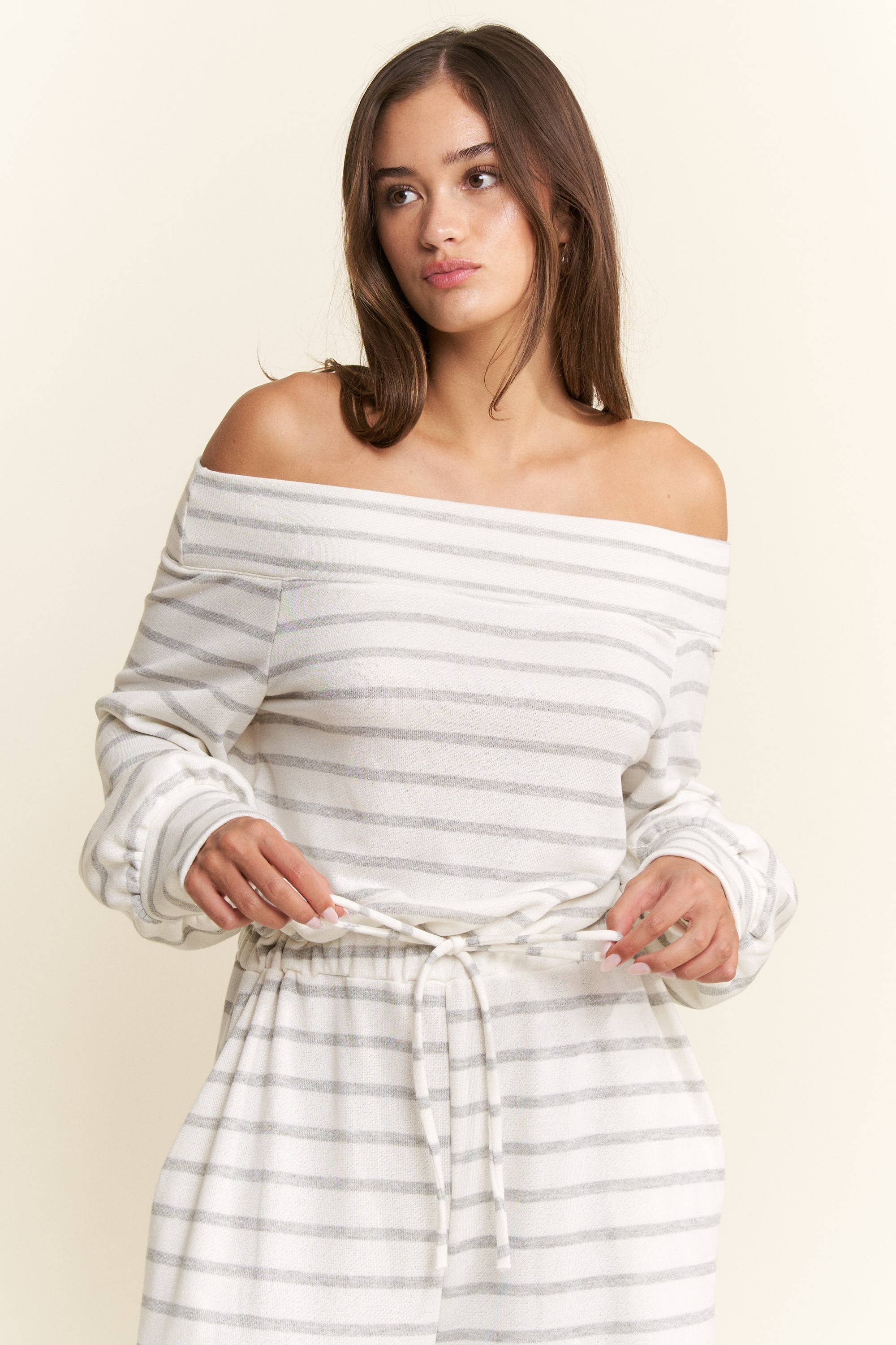 JADE BY JANE PLUS - Wholesale Jumpsuit - Women's - (PLUS SIZE) OFF-SHOULDER STRIPED TERRY JUMPSUIT12