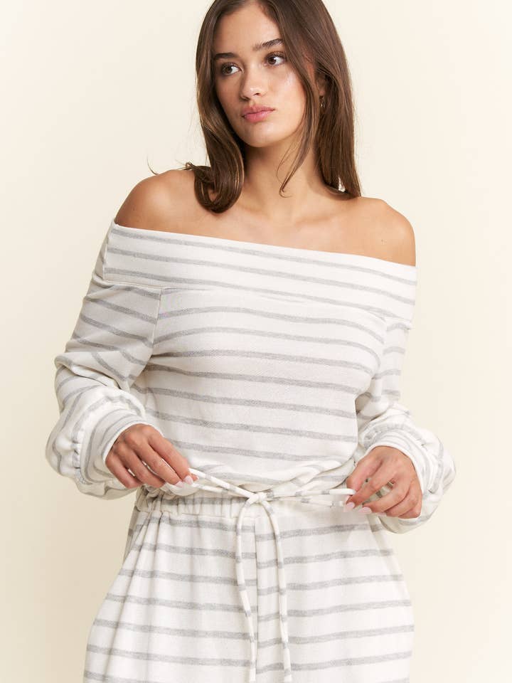 JADE BY JANE PLUS - Wholesale Jumpsuit - Women's - (PLUS SIZE) OFF-SHOULDER STRIPED TERRY JUMPSUIT12