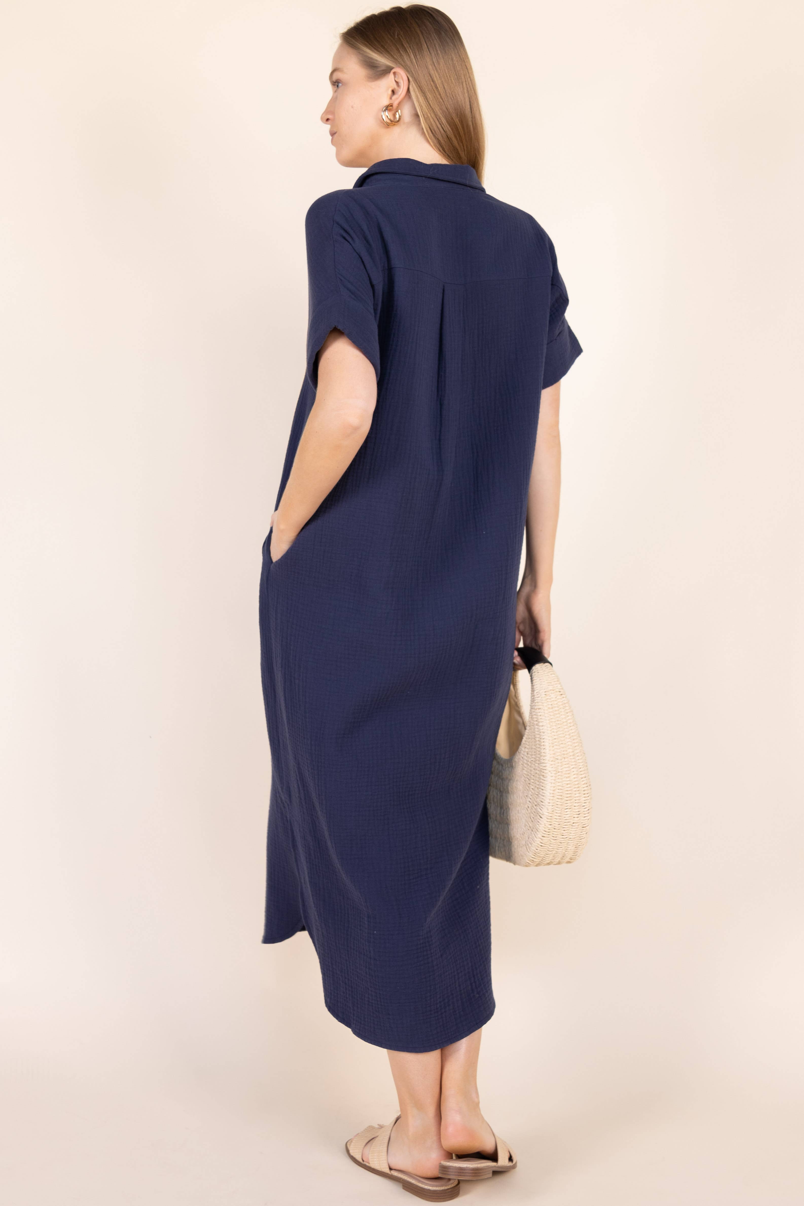 Before You Collection - Wholesale Dress - Women's - 3-Ply Heavy Gauze Button Up Shirt Dress11