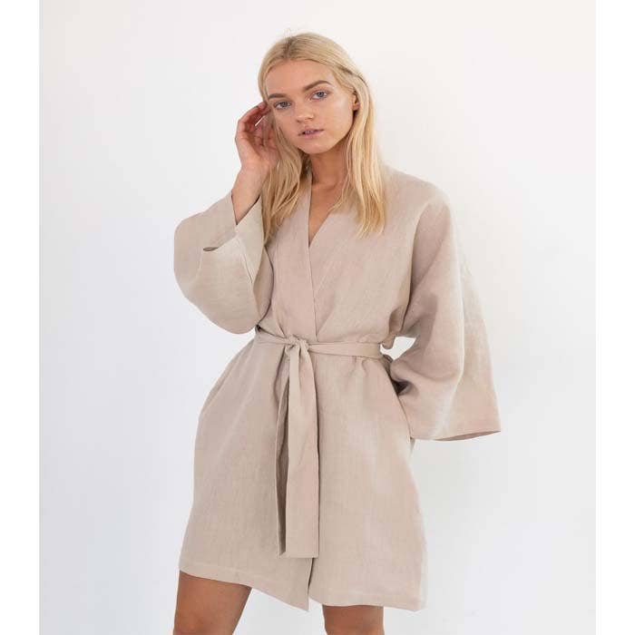 Ayurvastram - Wholesale Dress - Women's - SAKURA Linen Cotton Kimono Drop Shoulder Mini Wrap Dress